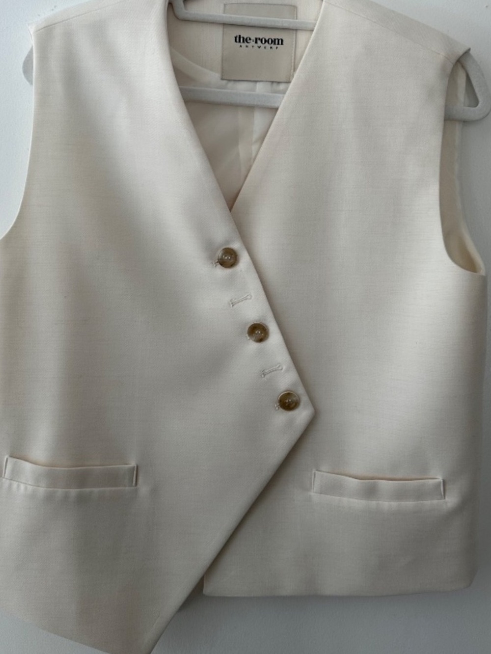 The Room Antwerp Cream Sleeveless Asymmetric Button Vest - Picture 3 of 3